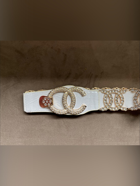 The Unbranded Brand Accessories - White Crystal Like Embellished Logo-Link Women's Belt